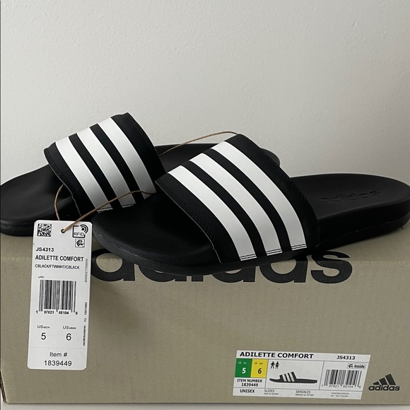 adidas Other - adidas Adeletti Size Men 5 /Women 6 Comfort Slide Sandals, Black & White / Z5